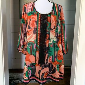 100% Silk & Lace Anthro Odille Floral Dress